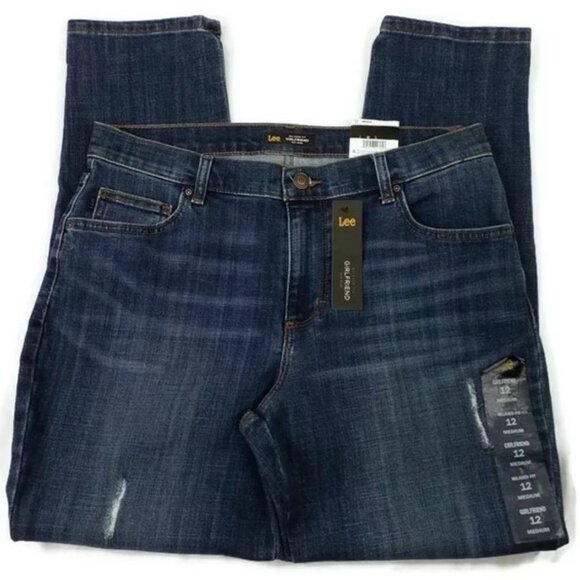 Lee Relaxed Girlfriend Fit Jaded Wash Distressed Denim Jeans Womens 12M NWT - Picture 4 of 13